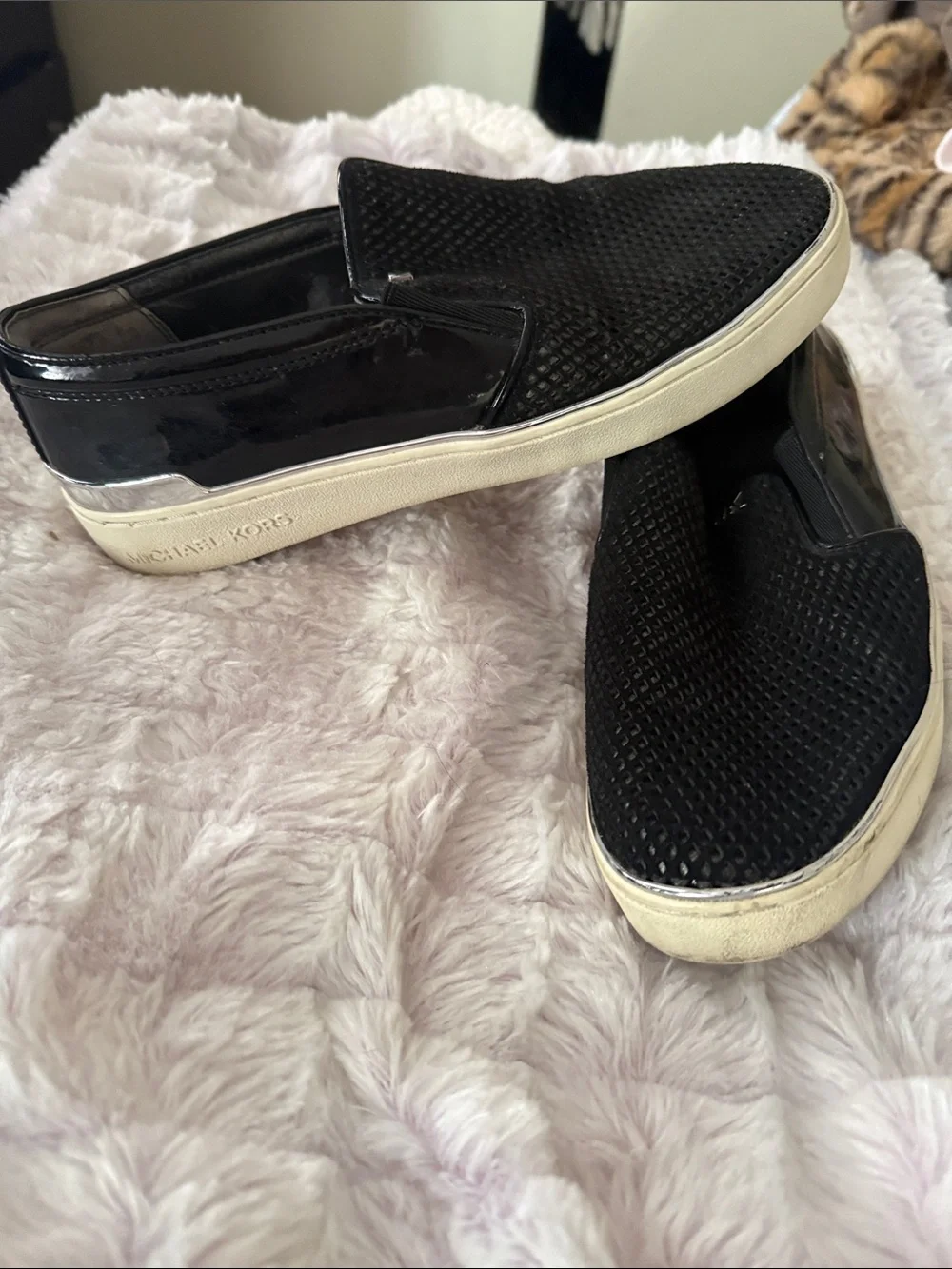 Michael Kors Black Slip-On Loafers with White Sole